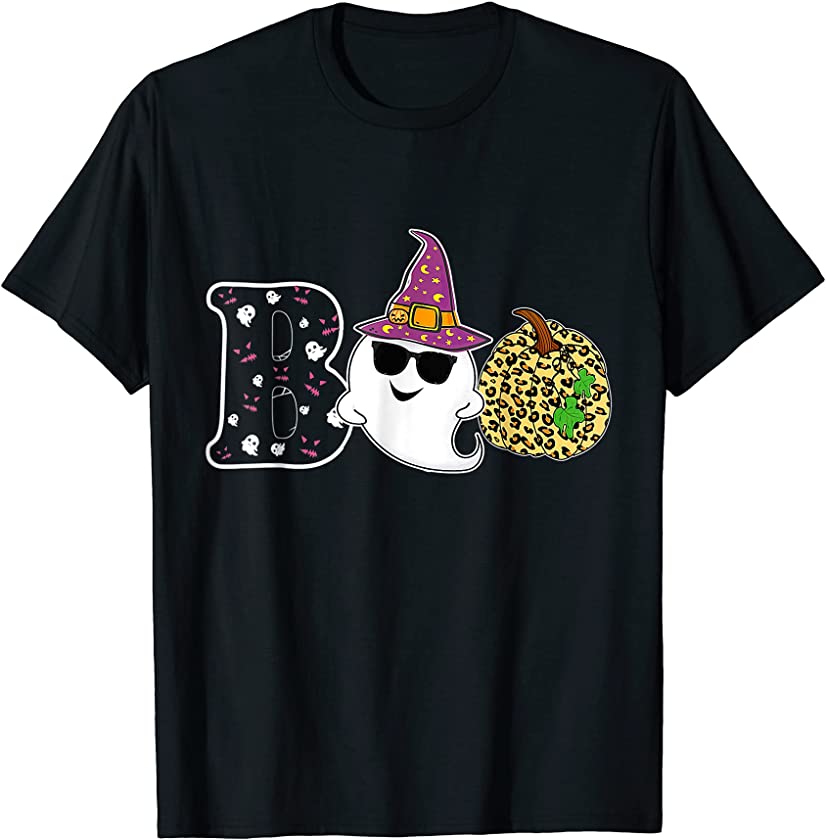 Boo Halloween With Cute Ghost Pumpkin Leopard Men Women T-Shirt