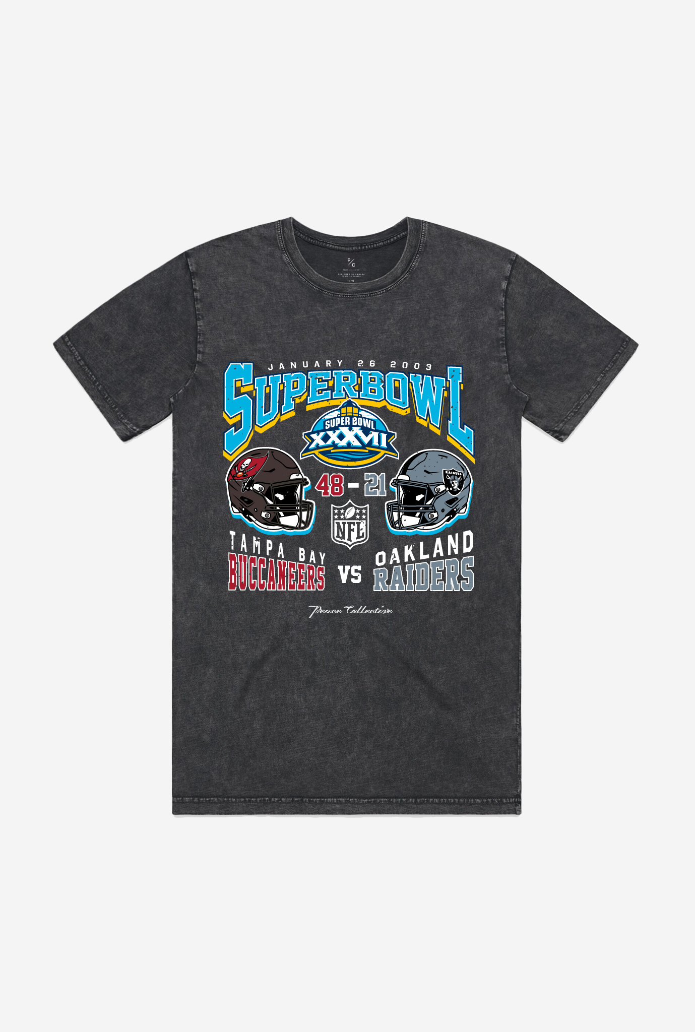 Super Bowl Xxxvii: Tampa Bay Buccaneers Vs Oakland Raiders Stonewashed T-Shirt – Black