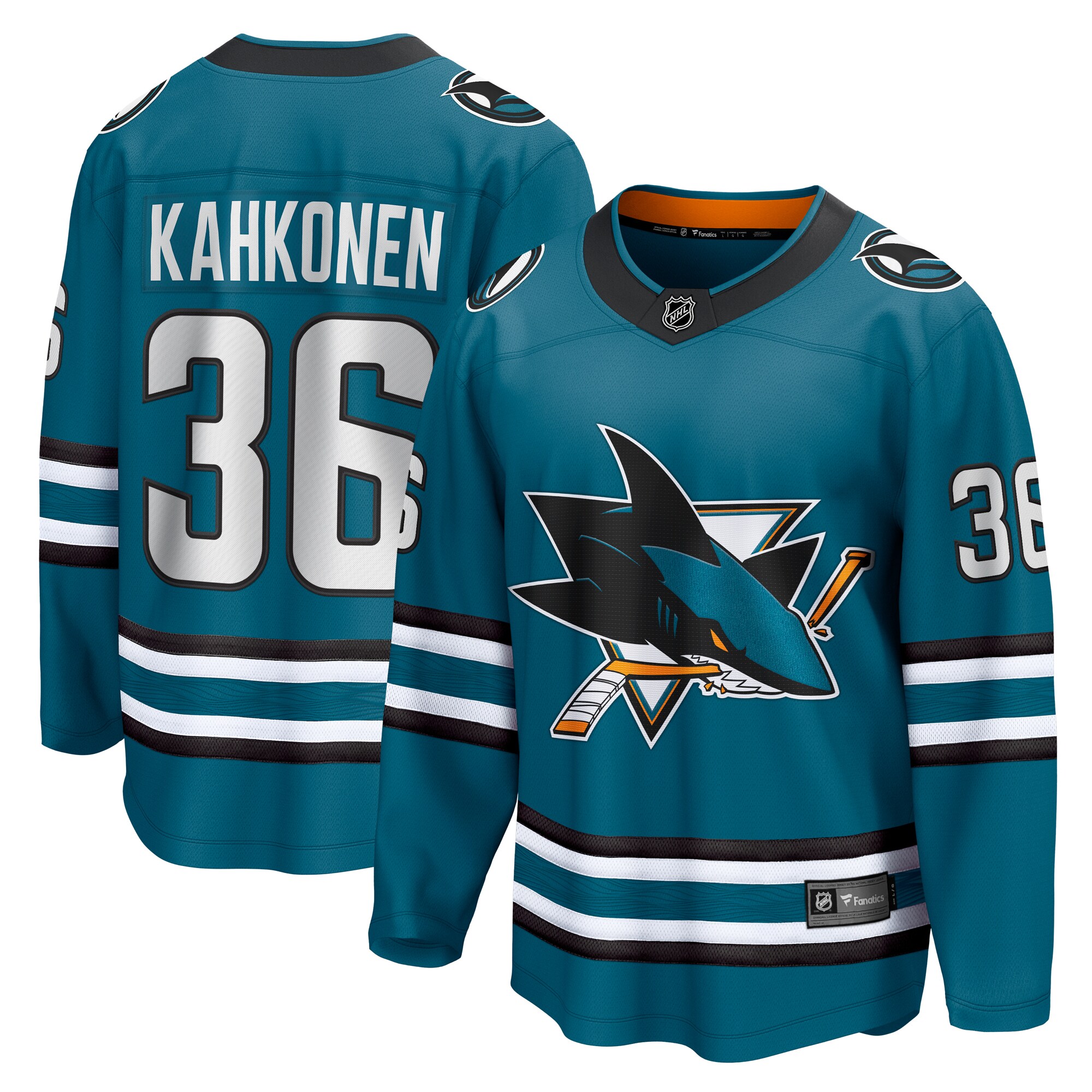 Men's San Jose Sharks Kaapo Kahkonen Teal Home Breakaway Jersey 2