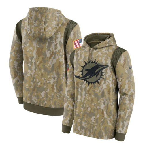 Miami Dolphins Camo 2021 Salute To Service Therma Hoodie