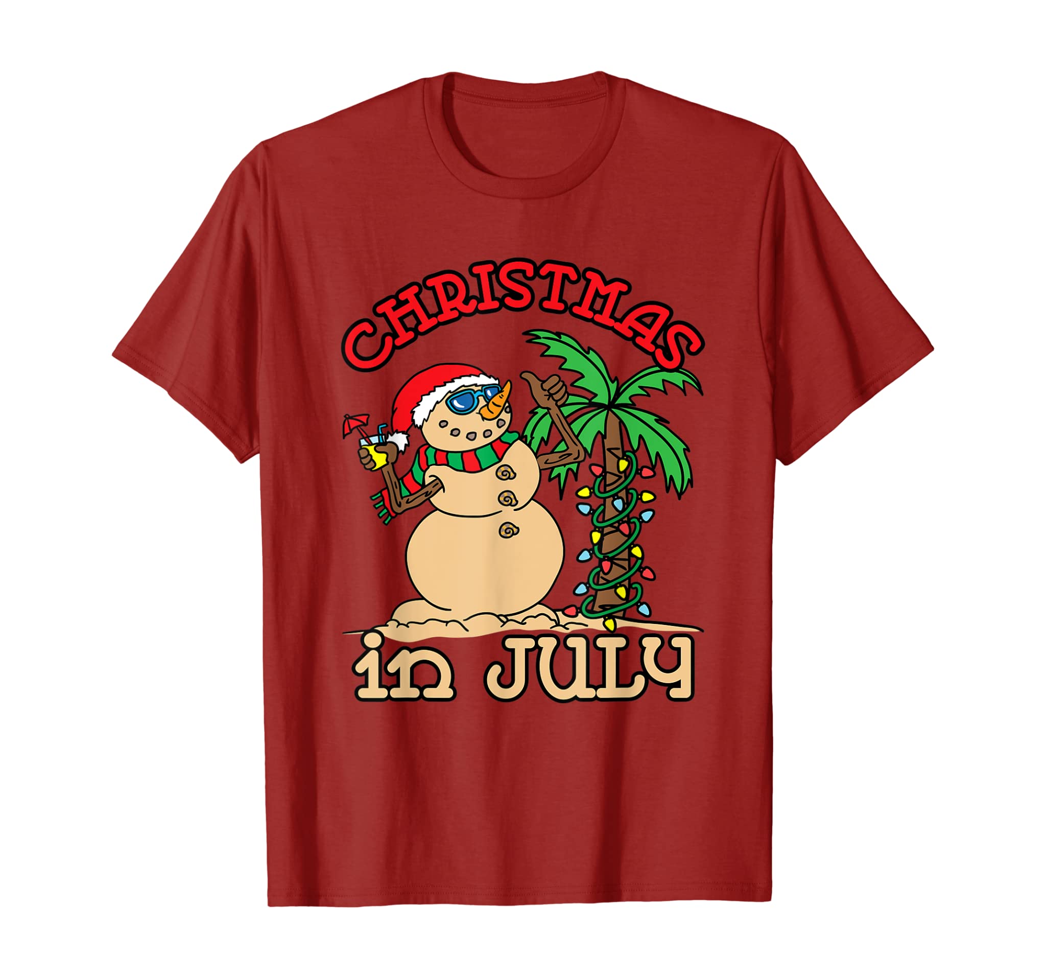 Christmas In July T Shirts Snowman Sand Palm Tree Summer