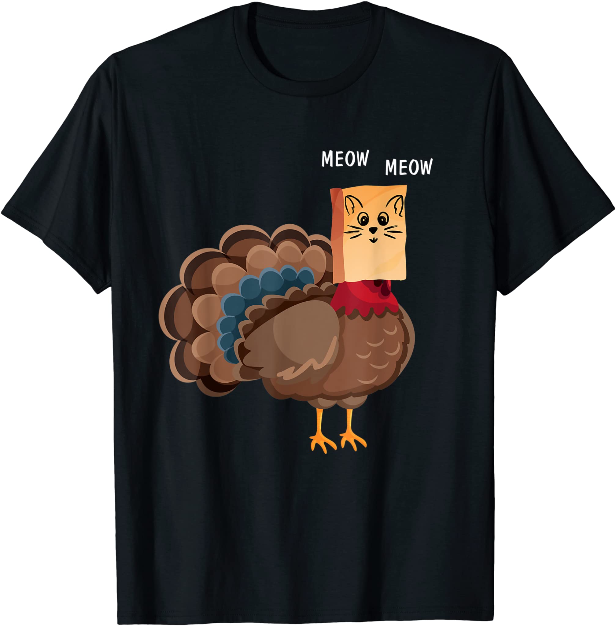 Thanksgiving Cat Fake Cat Meow Thanksgiving Turkey For Women T-Shirt