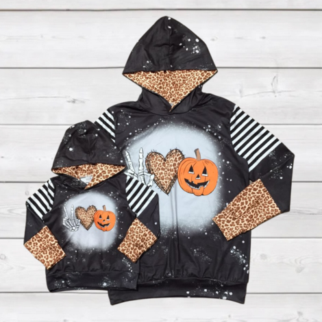 Sale Mommy & Me Baby Youth Peace Love Pumpkin Halloween Leopard Long Sleeve Bleach Dye Hoodie T Shirt