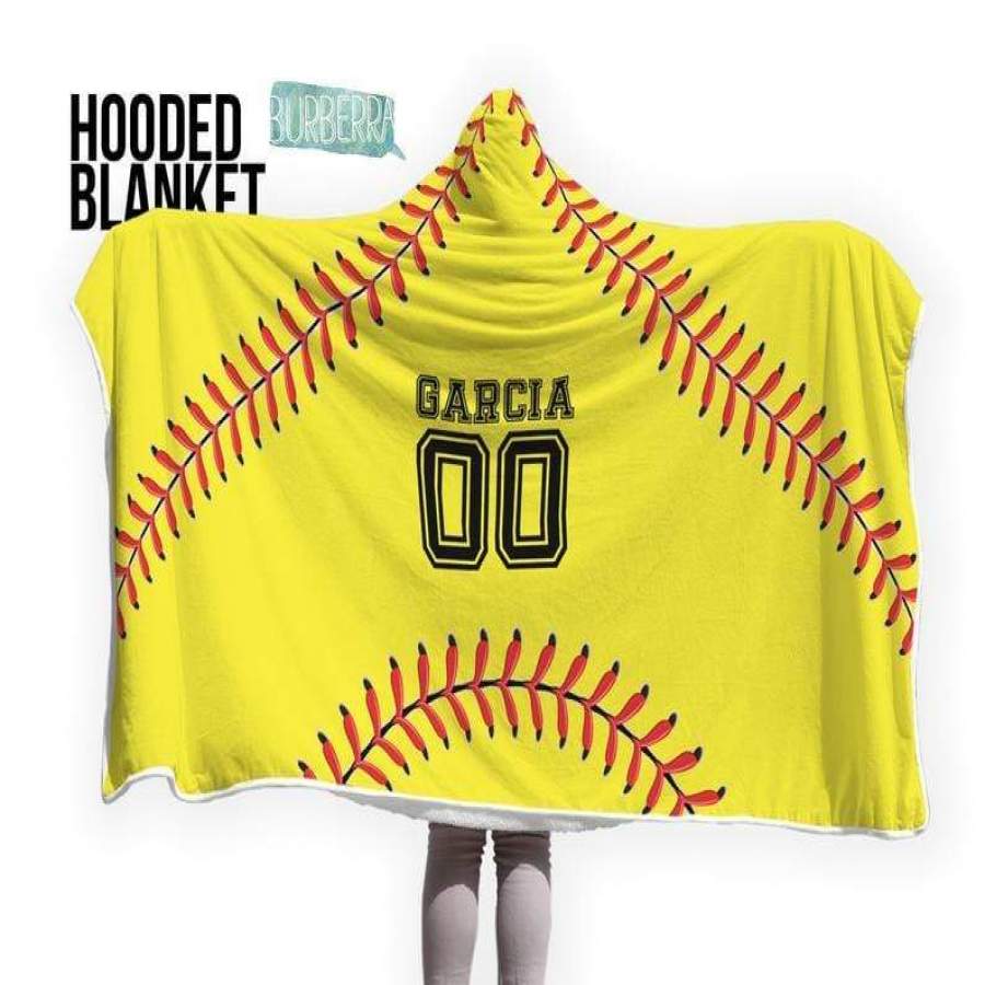 Yellow Softball Custom Name And Number Hooded blanket