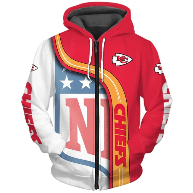 Kansas City Chiefs Curved Stripes 3D Printed Zip Hoodie