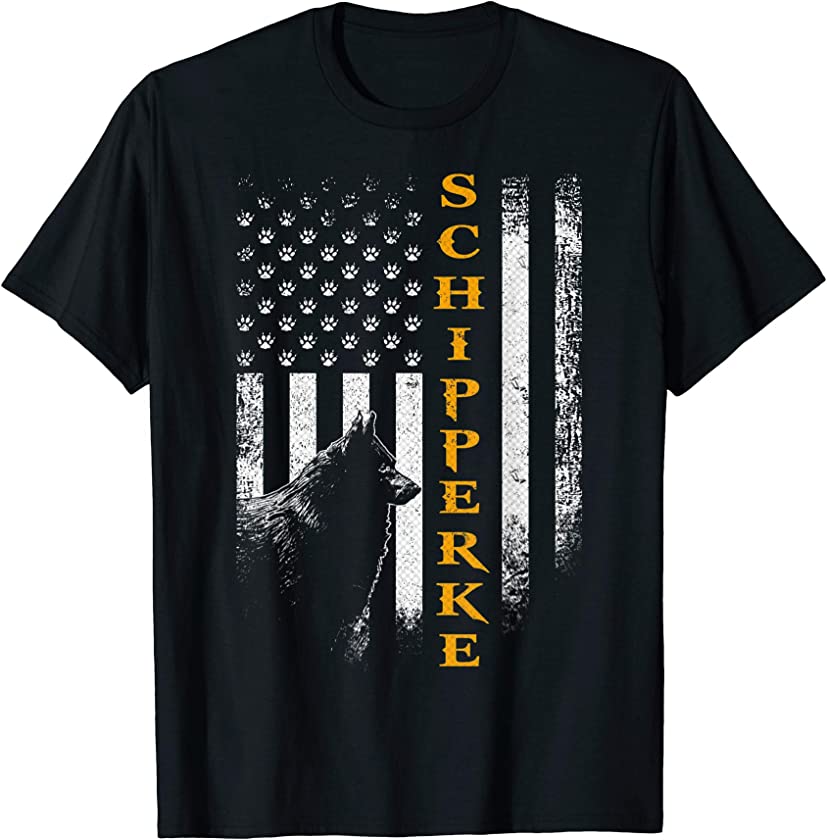 Vintage USA Schipperke Dog Silhouette American Flag Funny T-Shirt