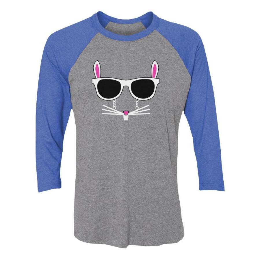 Easter Bunny – Cool Glasses Rabbit Face 3/4 Women Sleeve Baseball Jersey Shirt