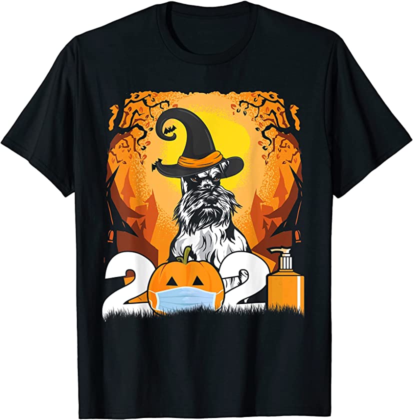 Dog Schnauzer Witch Hat Funny Halloween 2021 Puppy Lover T-Shirt