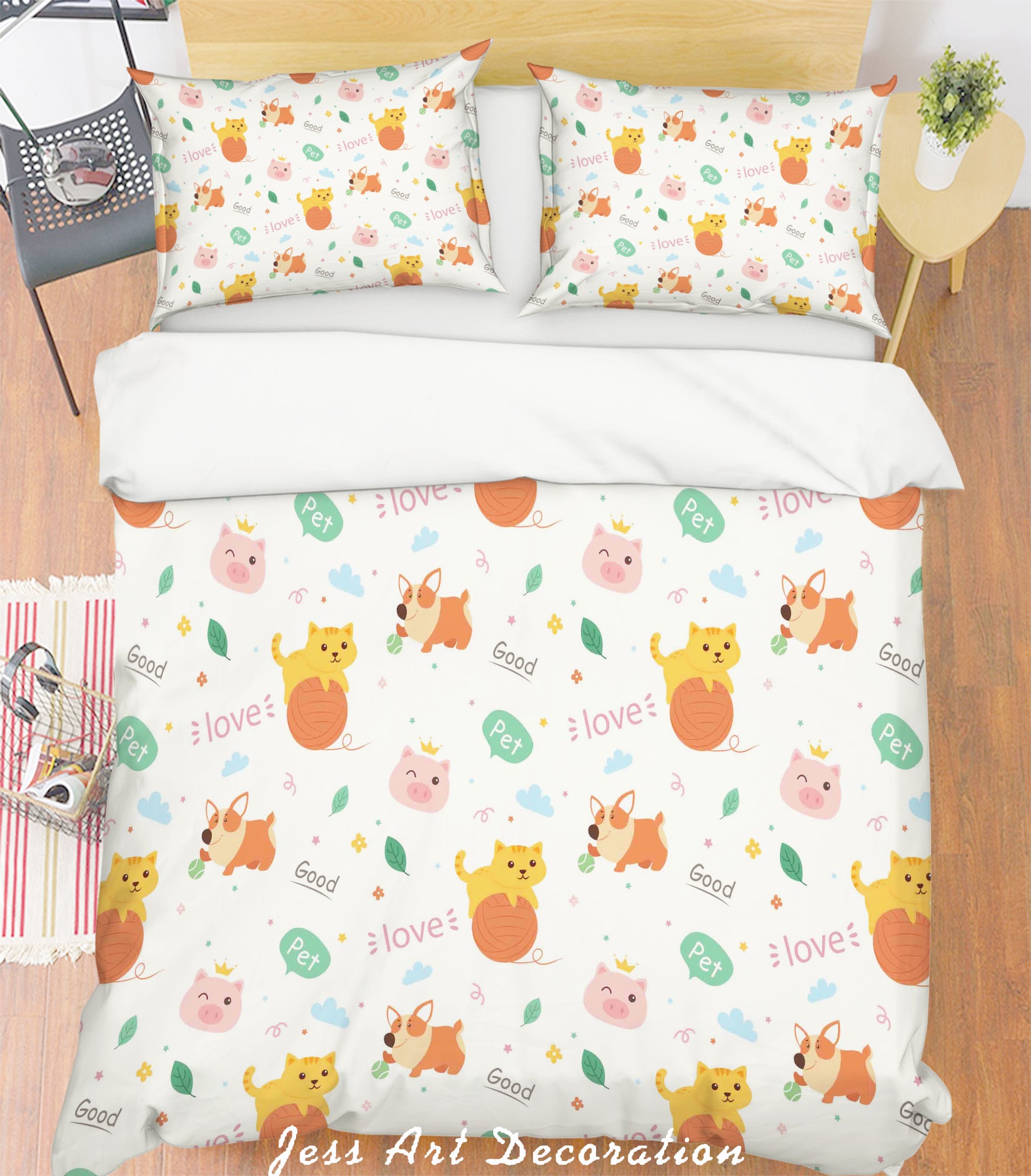 3D Color Cartoon Small Cat Pig Animals Quilt Cover Set Bedding Set Pillowcases  59