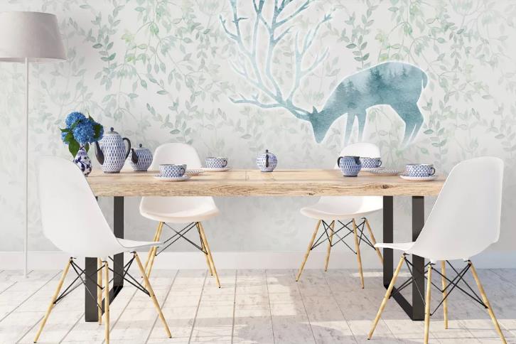 3D Hand Drawn Animal Elk Leaf Wall Mural Wallpaper Lqh 380