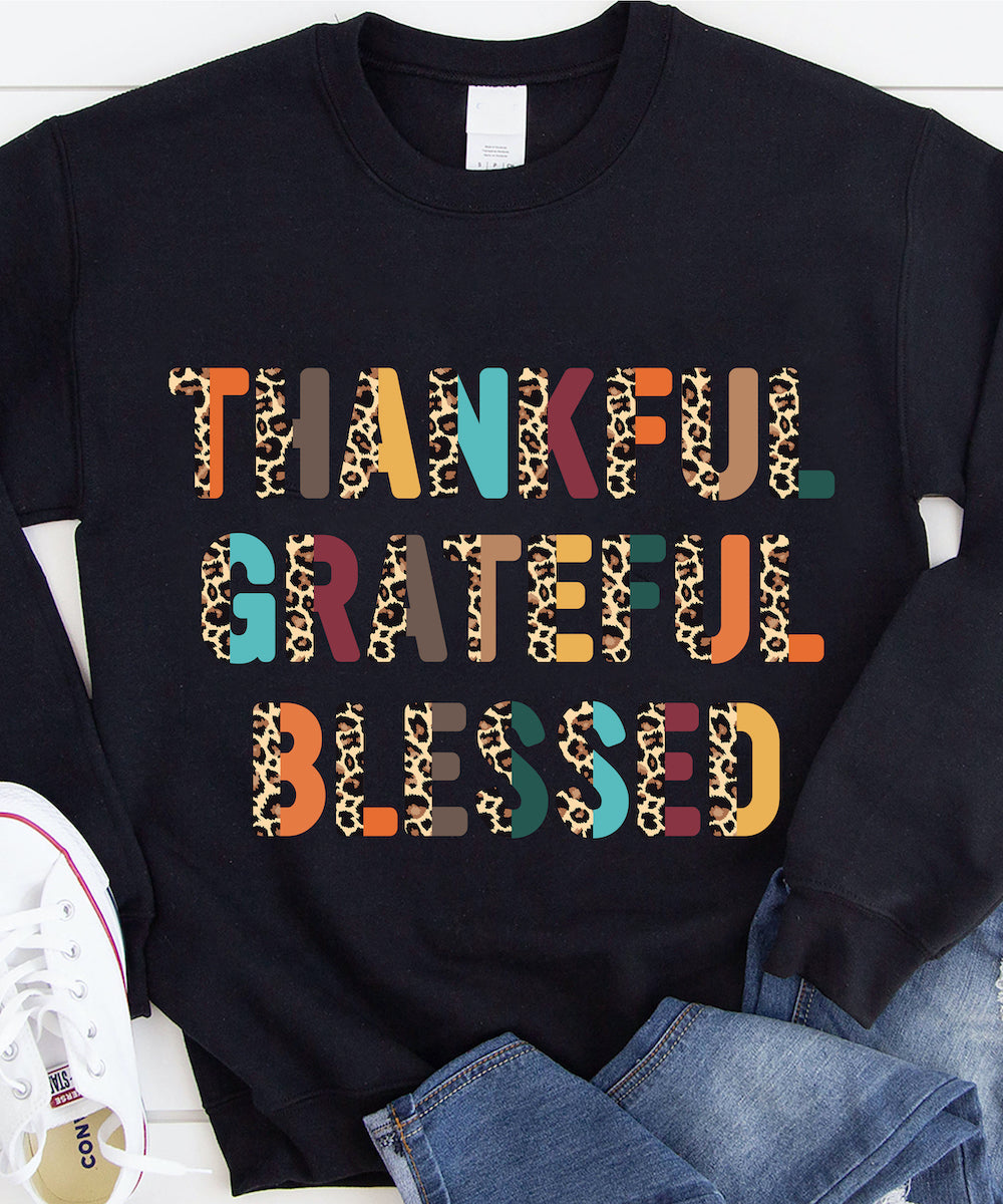 Thankful Grateful Blessed Colored Half Leopard Thanksgiving – Standard Crew Neck Sweatshirt