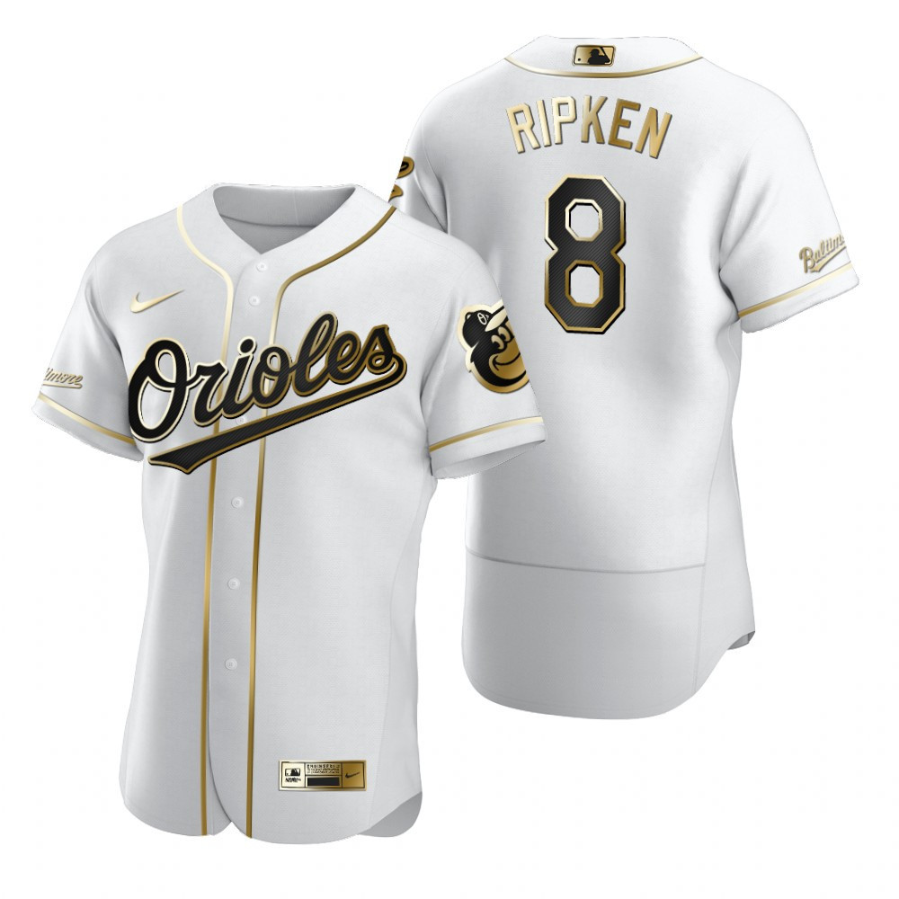 Baltimore Orioles #8 Cal Ripken Jr. MLB Golden Brandedition White Jersey Gift For Orioles Fans