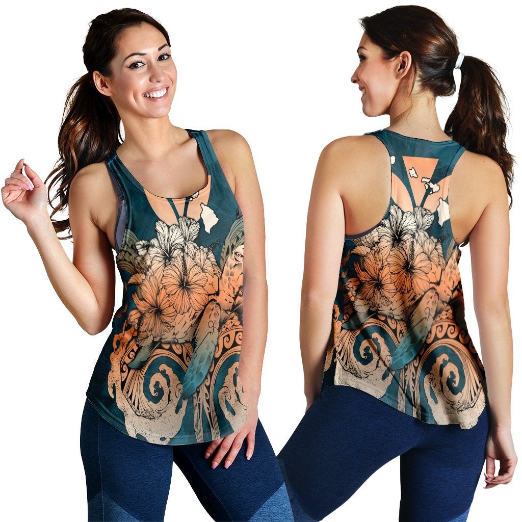 Hawaiian Turtle Wave Polynesian Racerback Tank Hey Style Orange Ah Ha60685