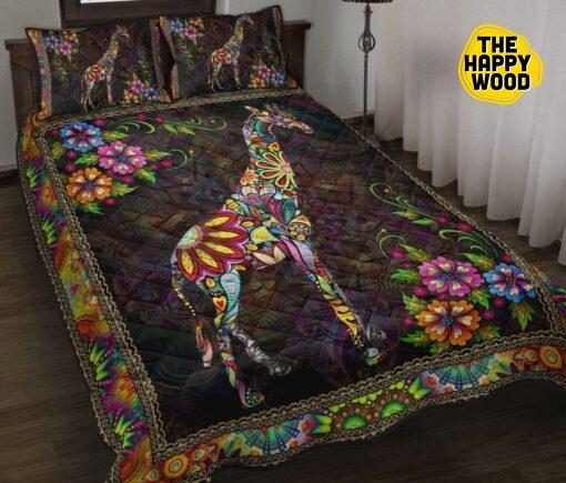 Giraffe Flower Mandala Colorful Style Quilt Bed Set And Pillow Covers