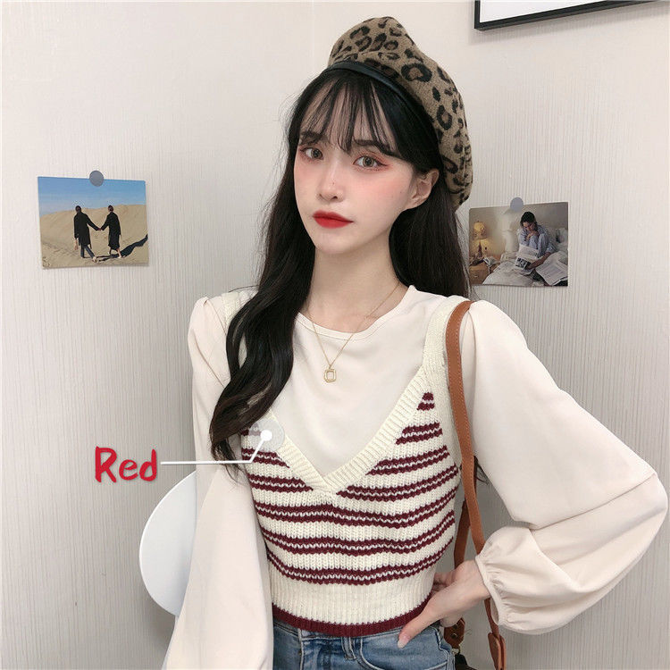 Women Sweater Vest Autumn and Winter V-neck Knitwear Women’s Loose Sling Outerwear Vest Short Top alx