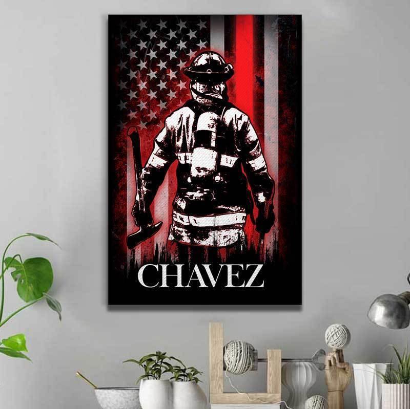 [Personalized Name] Thin Red Line Firefighter Bunker Gear – Gift For Father’S Day, Home Decor, Best Gift Idea – Canvas Print