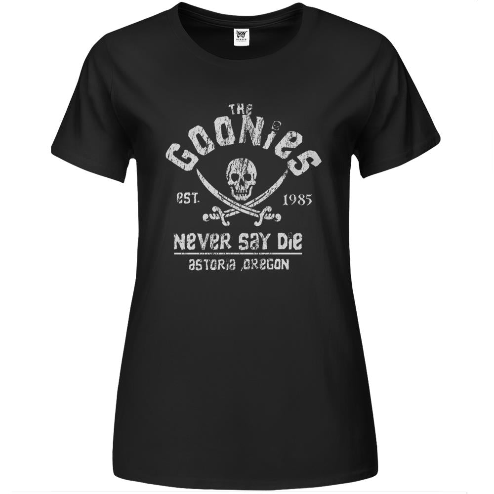 The Goonies – Never Say Die – Grey On Black Premium Womens T Shirts