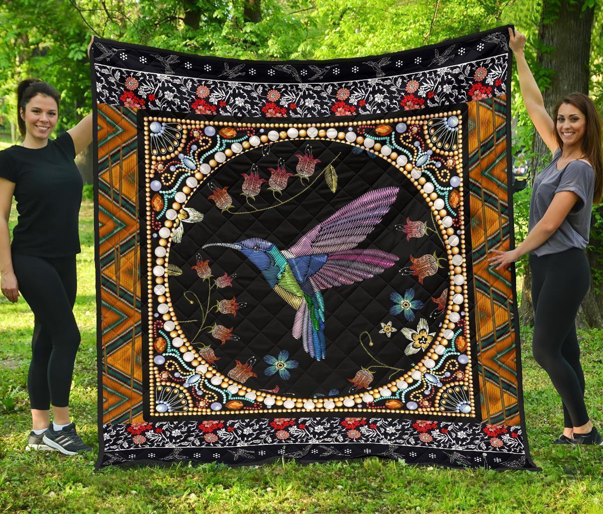 Graphic Art Humming Bird Quilt Blanket Gift Idea