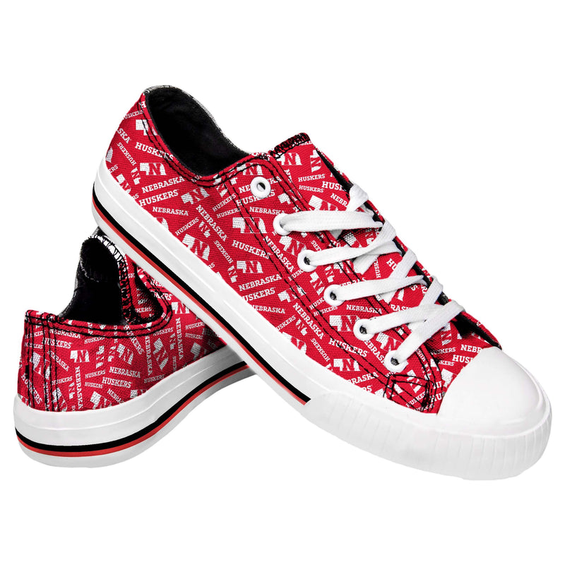 Nebraska Cornhuskers NCAA Womens Low Top Repeat Print Canvas Shoes