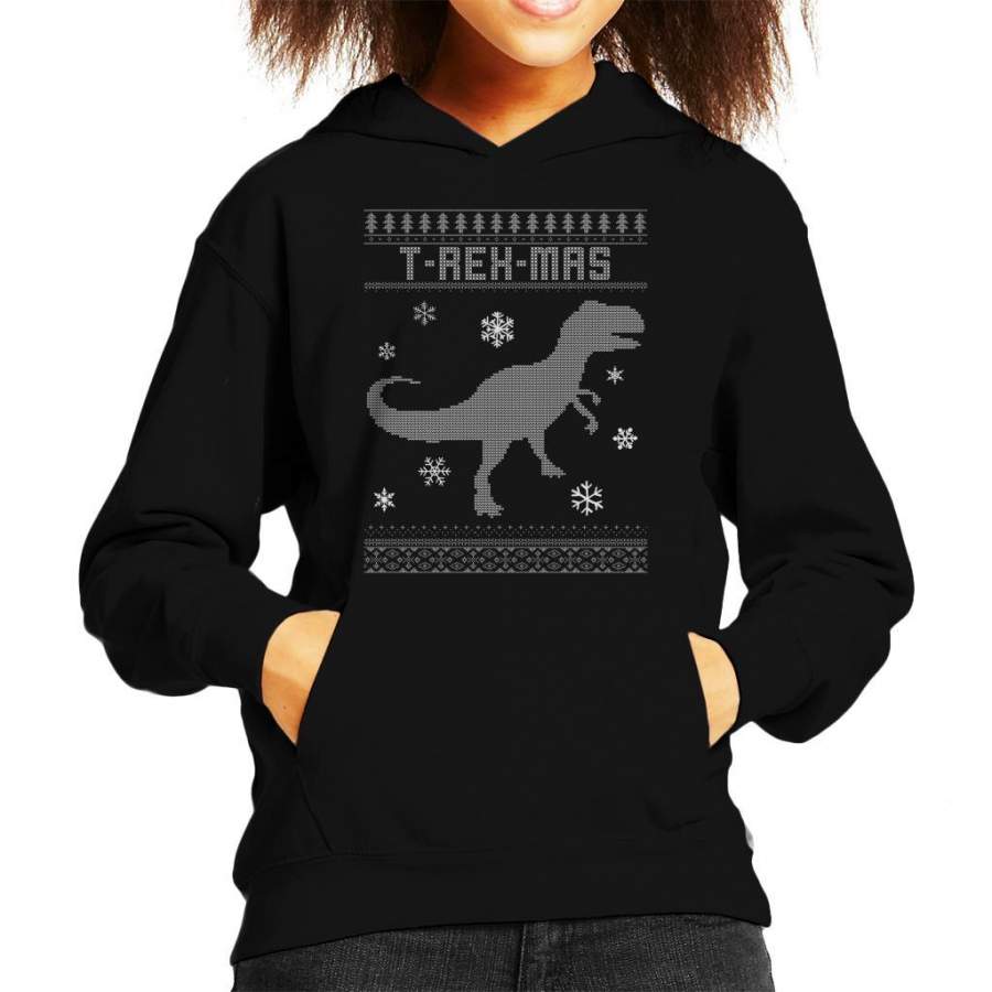 T ReX Mas Dinosaur Christmas Knit Pattern Kid’s Hooded Sweatshirt