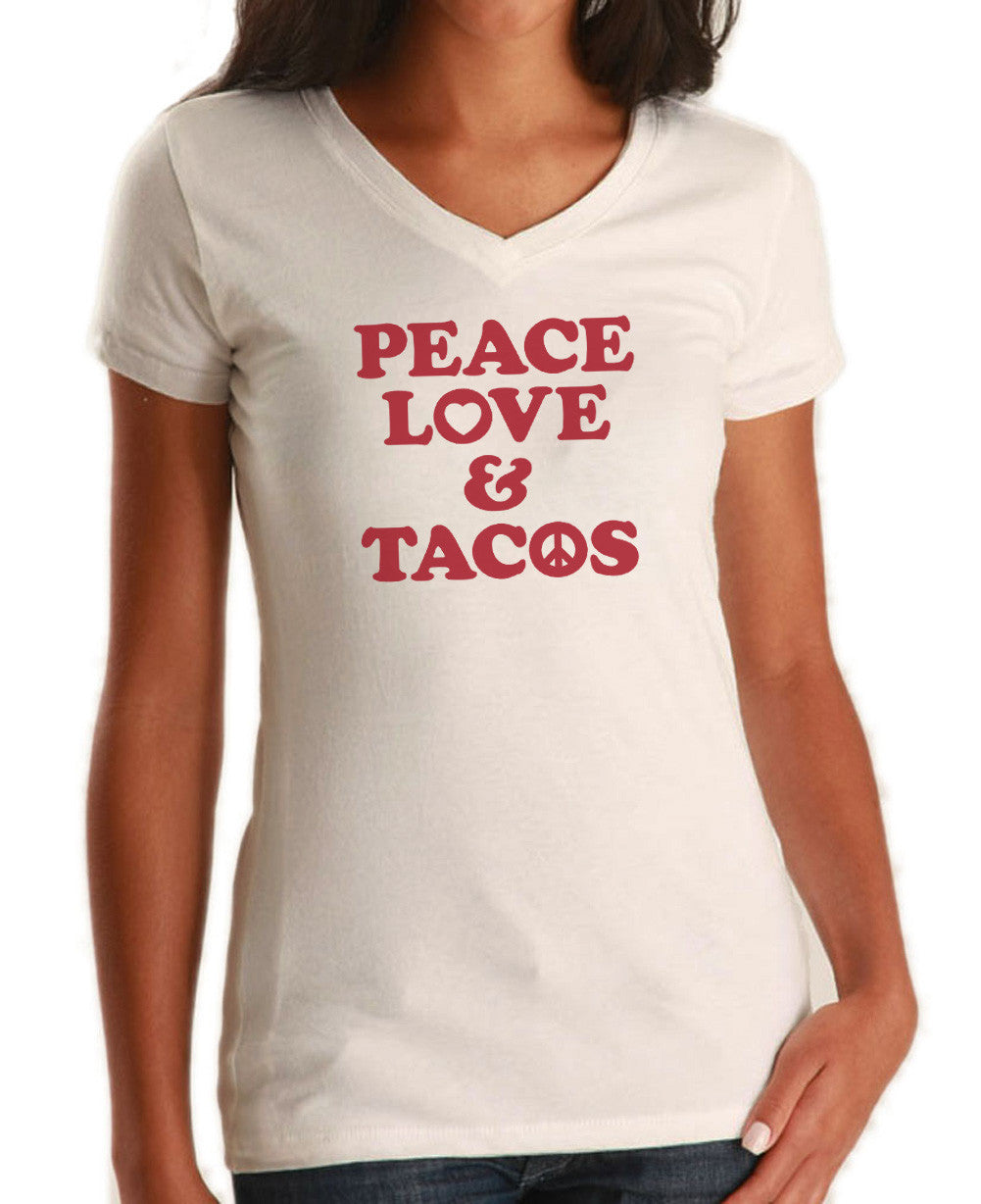 Women’S Peace Love And Tacos Vneck T-Shirt