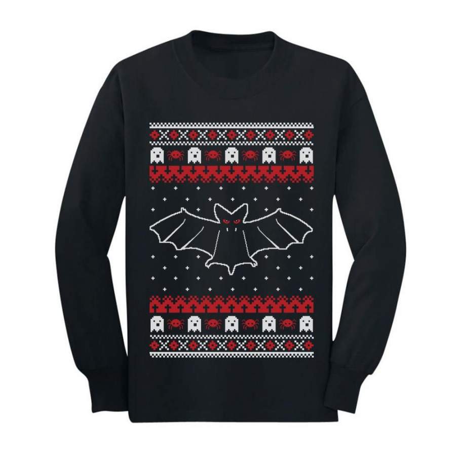 Bats Ugly Christmas Sweater Youth Kids Long Sleeve T-Shirt