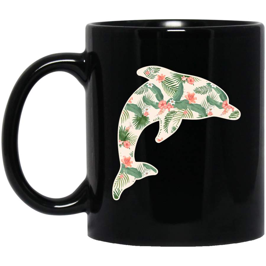 Dolphin Flower Girl Print Floral Beluga Hawaiian Womens Gift Coffee Mug