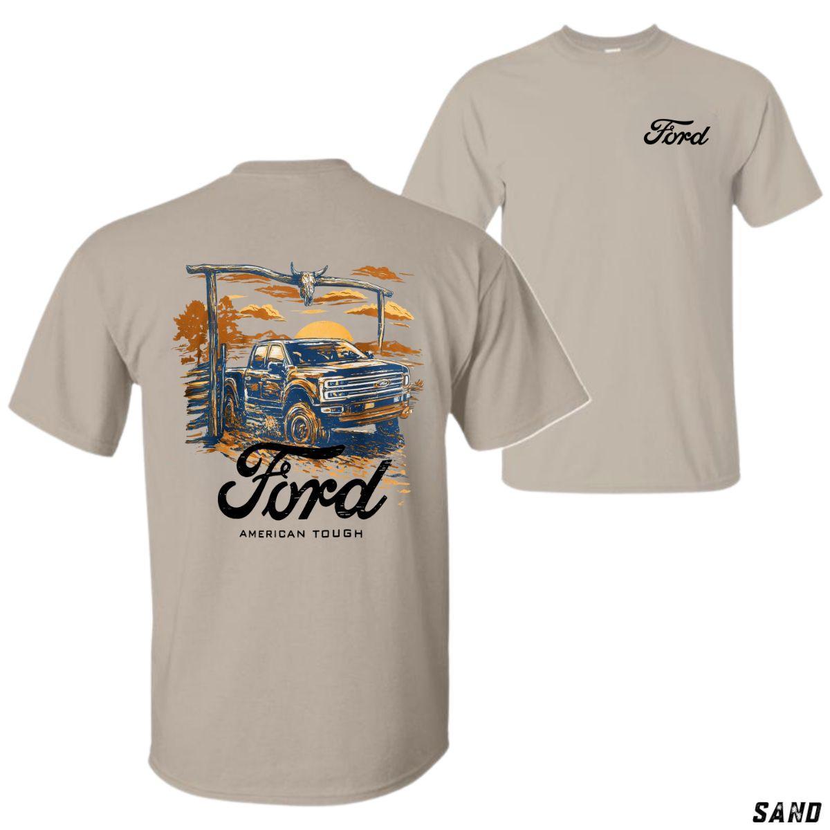 Ford Truck Country T-Shirt – Unisex Fit Short Sleeve Crew Neck Tee with Western Sunset Graphic Design, 2-sided Graphic Tee, Unisex T-Shirt, Full Color, For Men, For Women