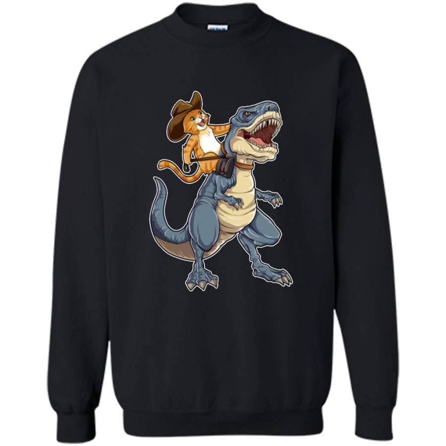 Cat Cowboy Riding T-rex Dinosaur, Funny Purrassic Kitty Kitten Dino Gifts – Gildan Crewneck Sweatshirt