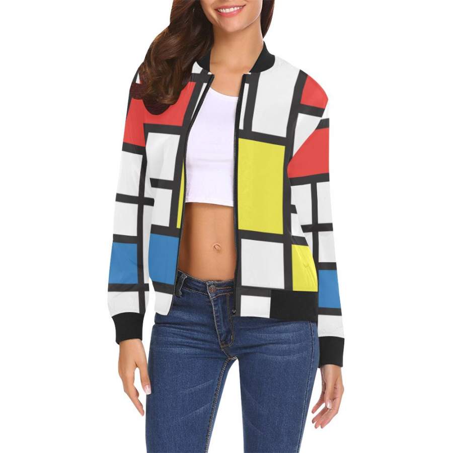 Mondrian All Over Print Bomber Jacket for Women