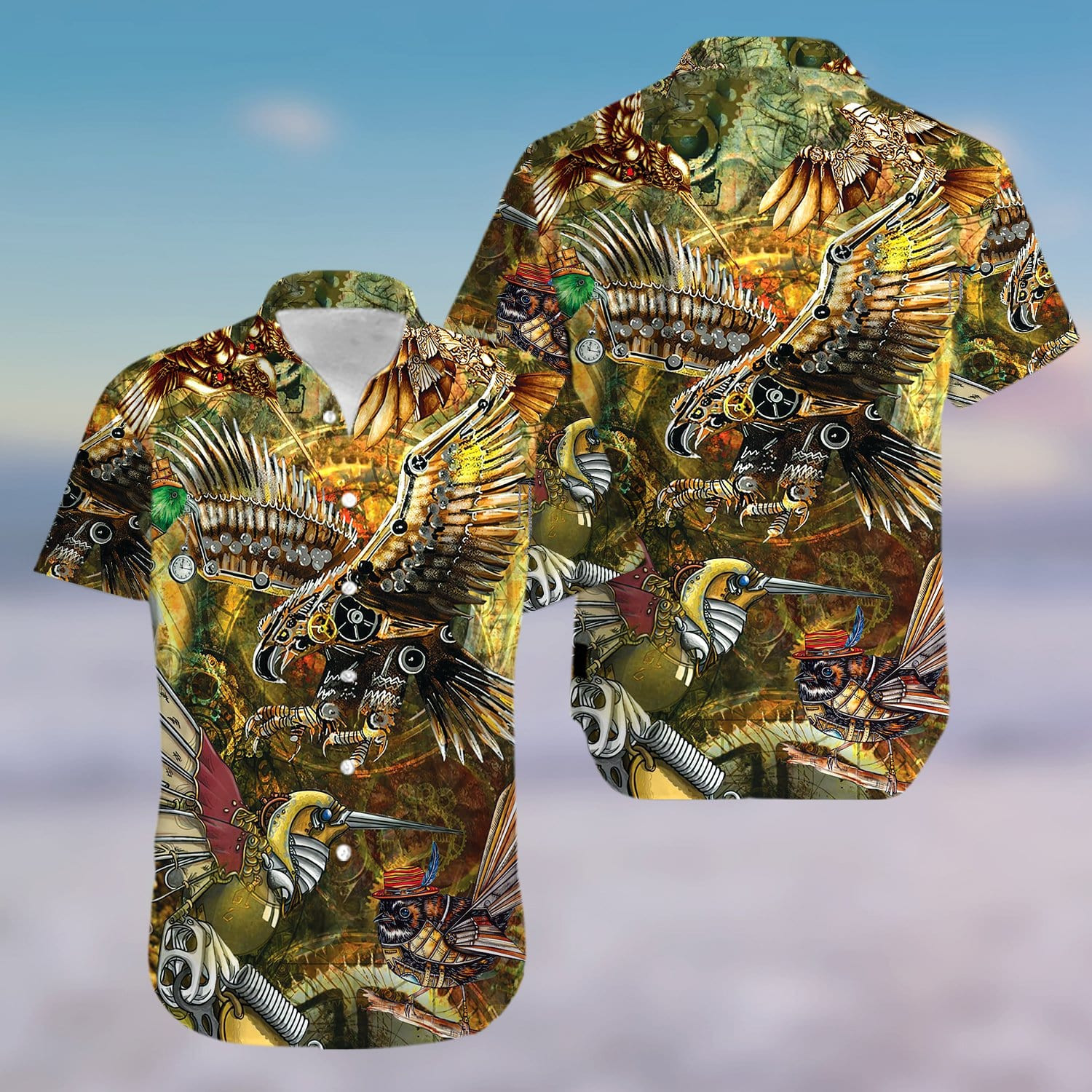 Hawaii Aloha Shirts Steampunk Birds Ha50347