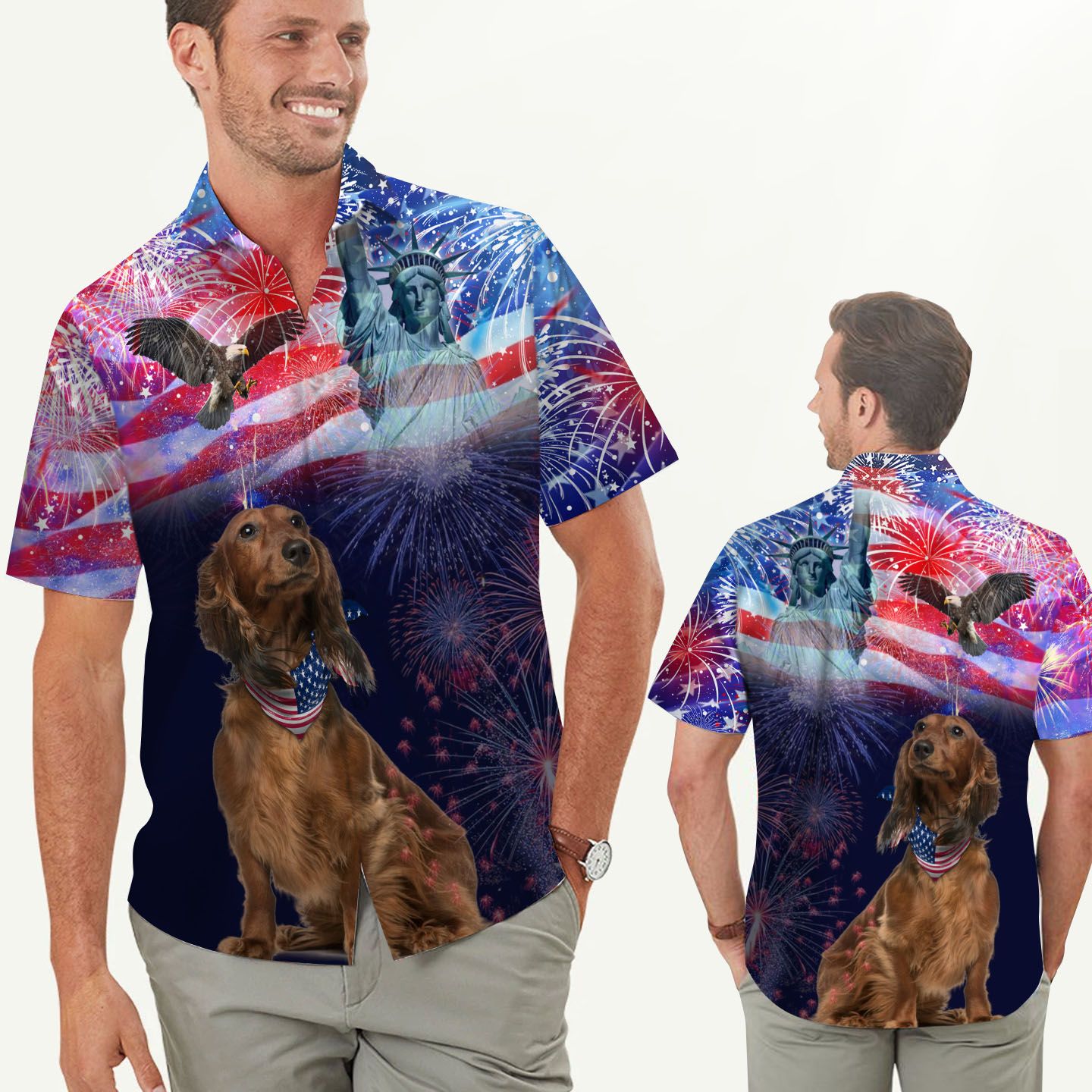 Dachshund Fireworks American Independence Day Men Hawaii Shirt Ha103381