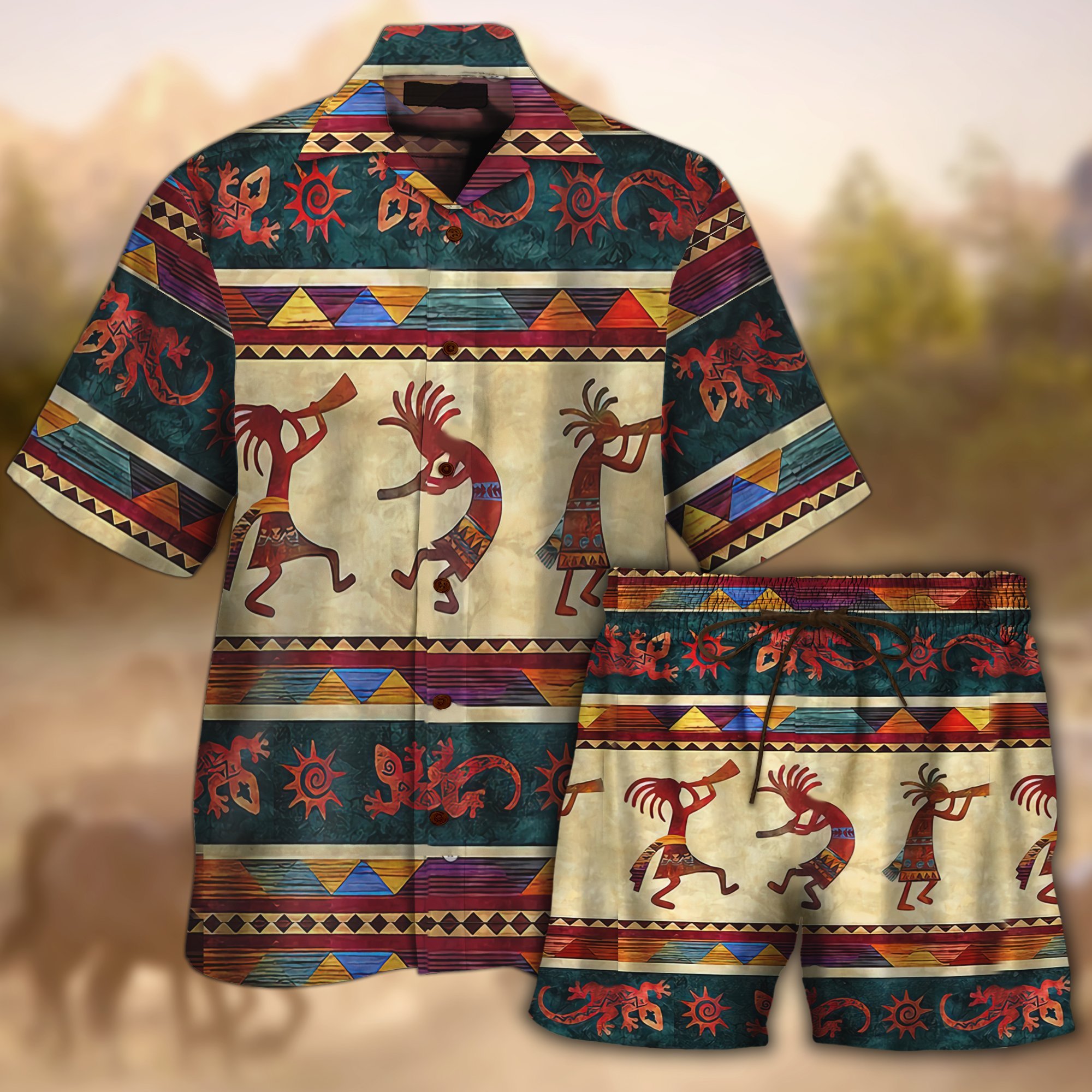 Native American Colorful Hawaiian Shirt Set | Unisex | Hs1037