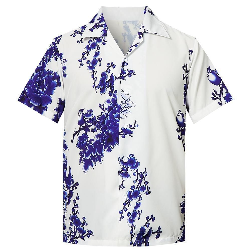 Get Here Mens Hawaii Shirts Floral Birds Pattern Printing Ha19167