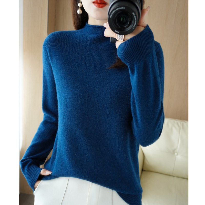 Spring And Autumn New Women’s Knitwear Half Turtleneck Solid Color Long Sleeve Fashion Versatile Pullover Bottoming Top Sweater alx