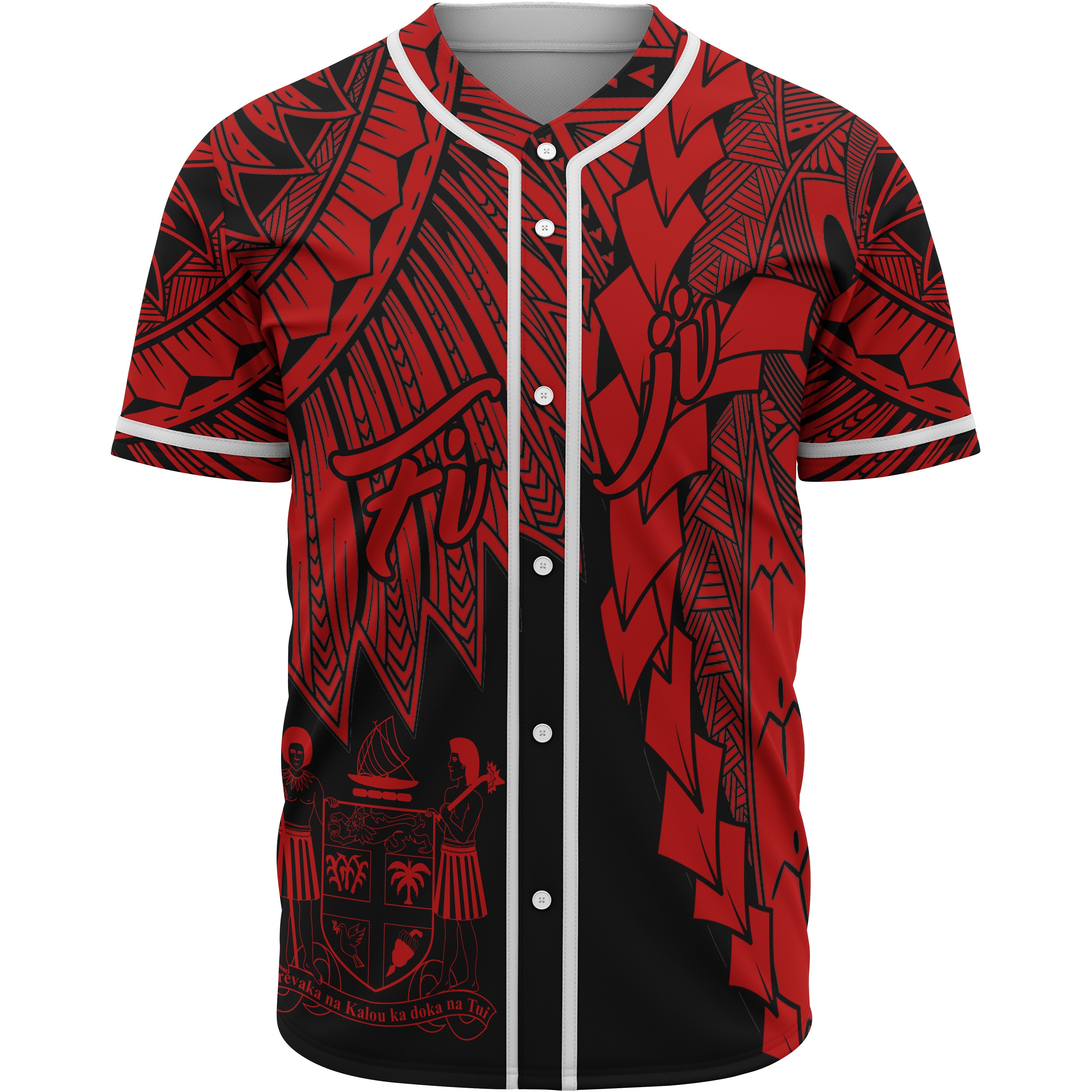 Fiji Polynesian Baseball Shirt – Tribal Wave Tattoo Red