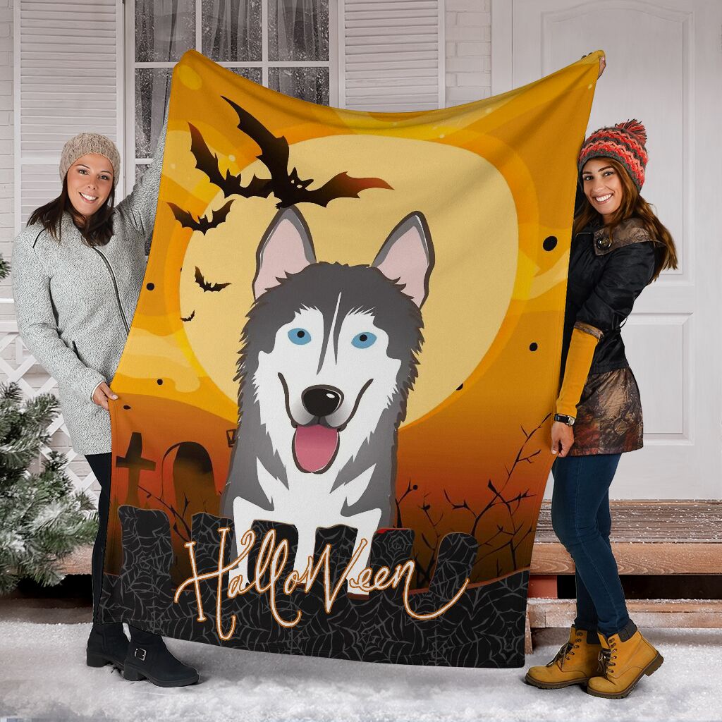 Alaskan Halloween Witch Time Fleece Blanket, Gift For Fall Halloween Party, Gift For Dog Lovers