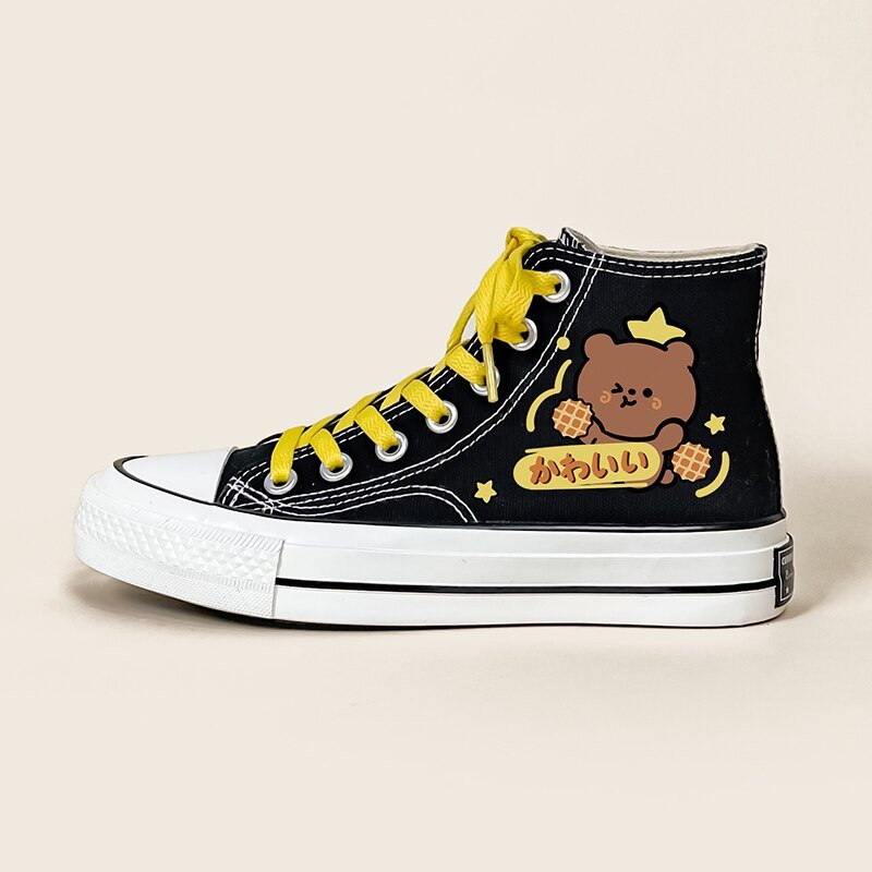 Yummy Cookie Bear Black High Top Canvas Shoes – Women’S