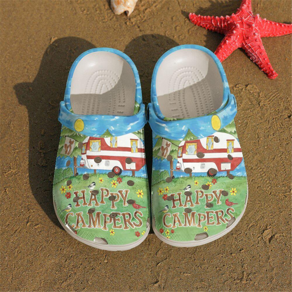 Camping Personalized Clog, Custom Name, Text, Color, Number Fashion Style For Women, Men, Kid, Print 3D Floral Happy Camper