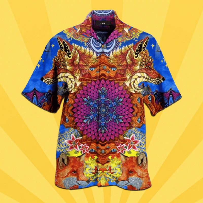 Awesome Fox Pattern Colorful Hawaii Aloha Shirts H Ha56112