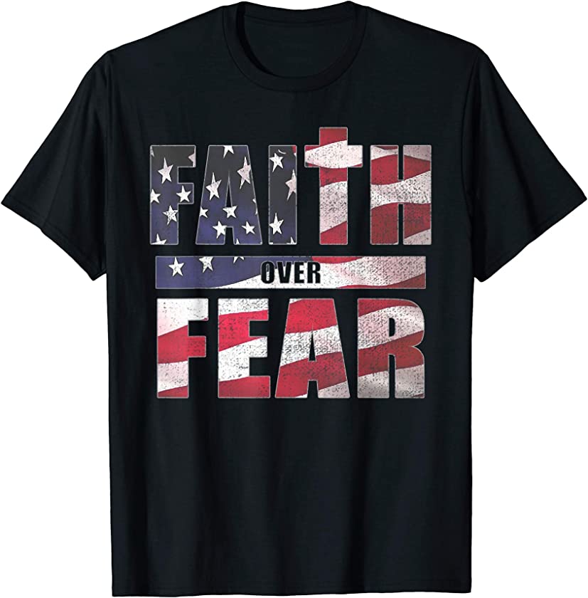 Vintage Mens Faith Over Fear Christian USA Flag Memorial Day T-Shirt