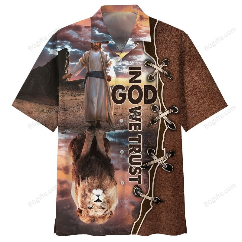 3D Jesus Hawaiian Shirt, Hoodie, Zip Hoodie, Hoodie Dress, Sweatshirt In God We Trust Lion Christian All Over Print