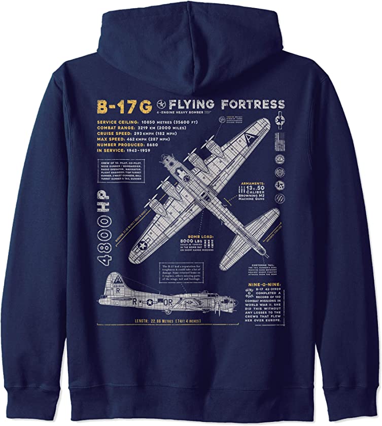 B-17 Flying Fortress | WW2 B-17G Bomber | Vintage Aviation Zip Hoodie