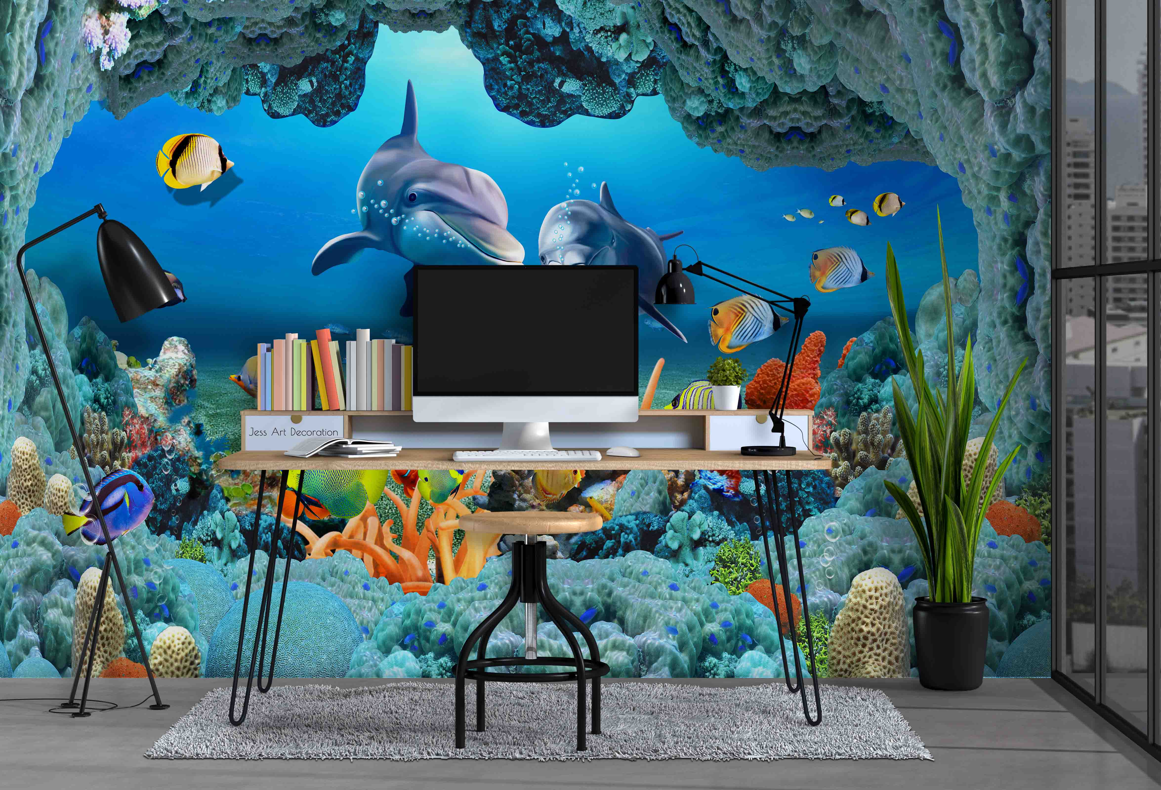 3D Blue Underwater World Dolphin Fish Coral Wall Mural Wallpaper Gd 2160