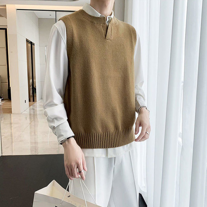 2022 New Men’s Sweater Slim Sleeveless Vest Top Autumn Winter Casual Solid Color Waistcoat V Neck Knit Pullover Plus Size M-2XL alx