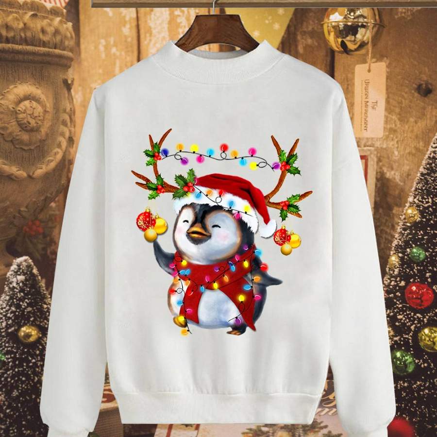 Penguin gorgeous reindeer merrychristmas xmas led great gift for christmas white sweatshirt for men and women S-5XL