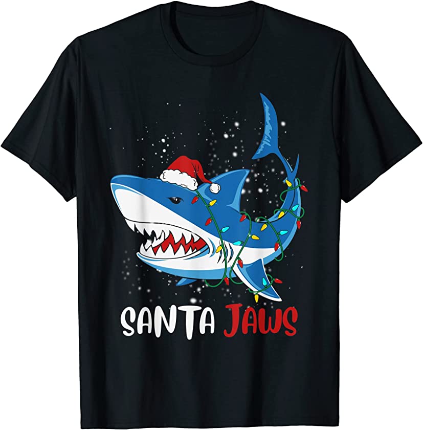 Shark Christmas Santa Jaws Shark Christmas Lights Funny Xmas T-Shirt