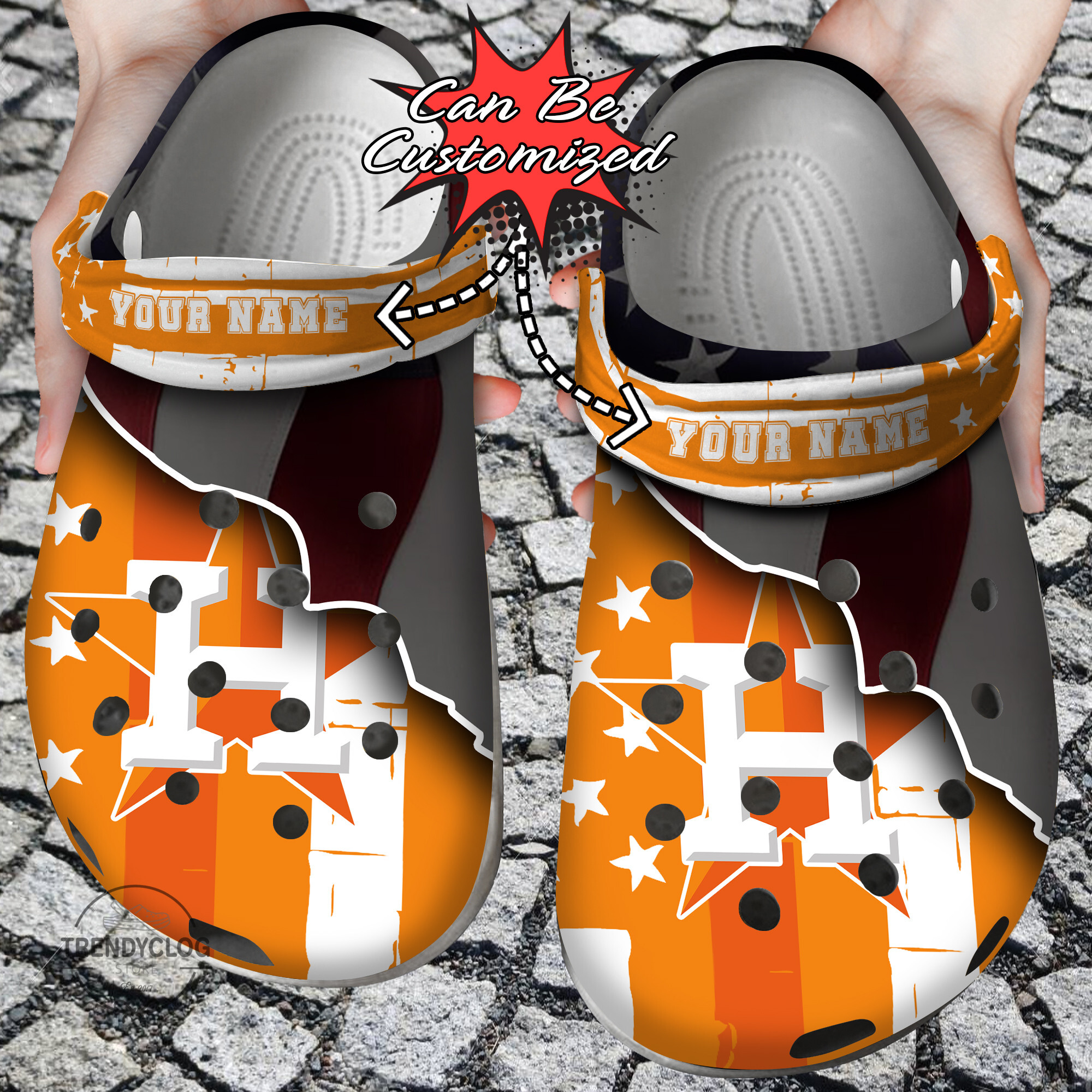 Astros Crocs – Personalized H.Astros Baseball Team American Flag Line Clog Shoes