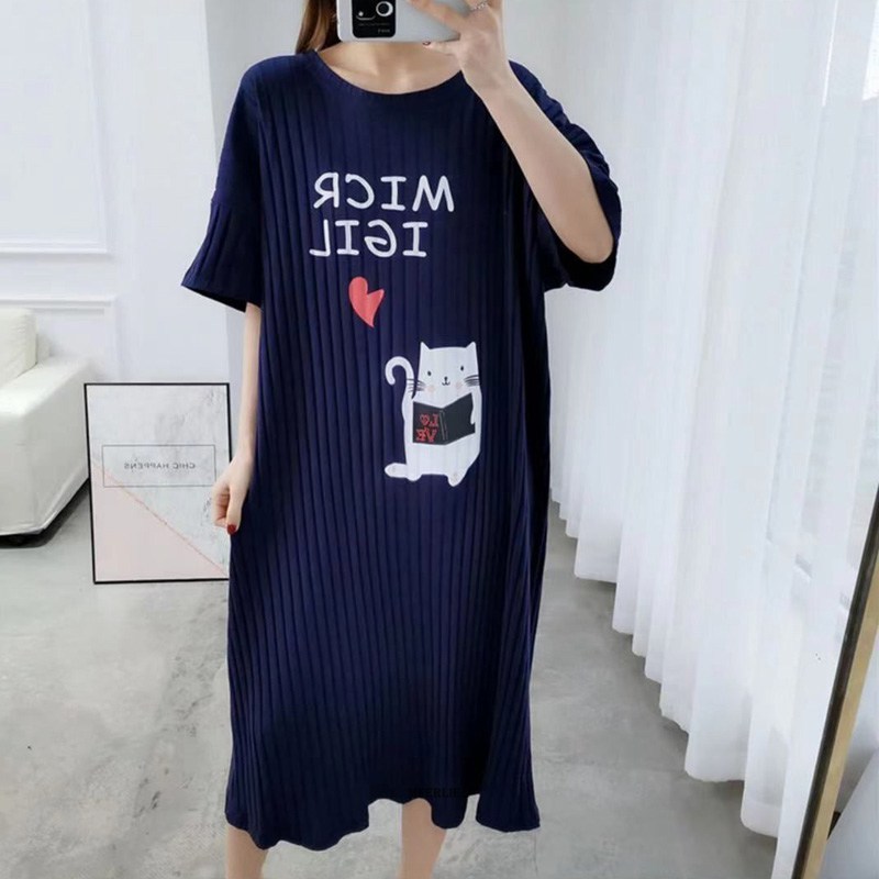 Big Size 5XL 120kg Summer Nightgown Women Sweet Long Night Dress Sleepwear Short Sleeve Comfortable Casual Home Dress alx