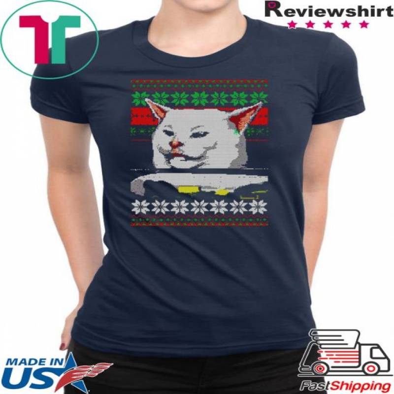 Woman yelling at a cat ugly christmas T-Shirt